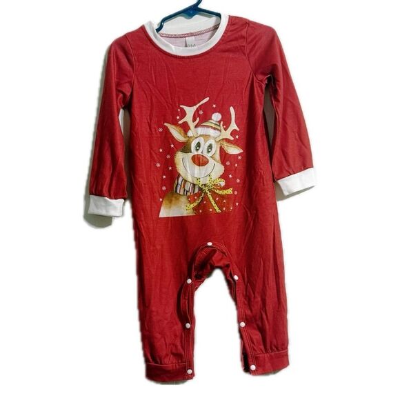 Festive Red Reindeer Kids One Piece - Picture 1 of 5